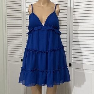 Blue Ruffle Tiered Spaghetti Strap Dress